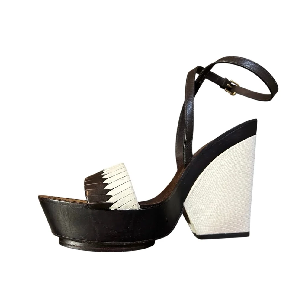 Tory Burch Brown & Ivory Platform Sandals Size 9.5